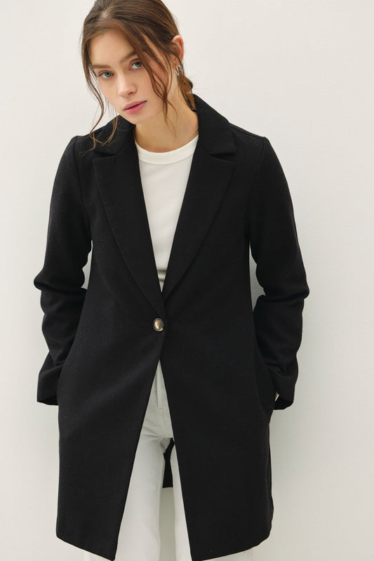 Be Cool Single Button Long Sleeve Coat with Pockets Black Tops/Jackets/Sweaters BE COOL Clothing Tops Ship from USA TikTok Trendsi USPS Walmart Trendsi https://www.cyberehub.com