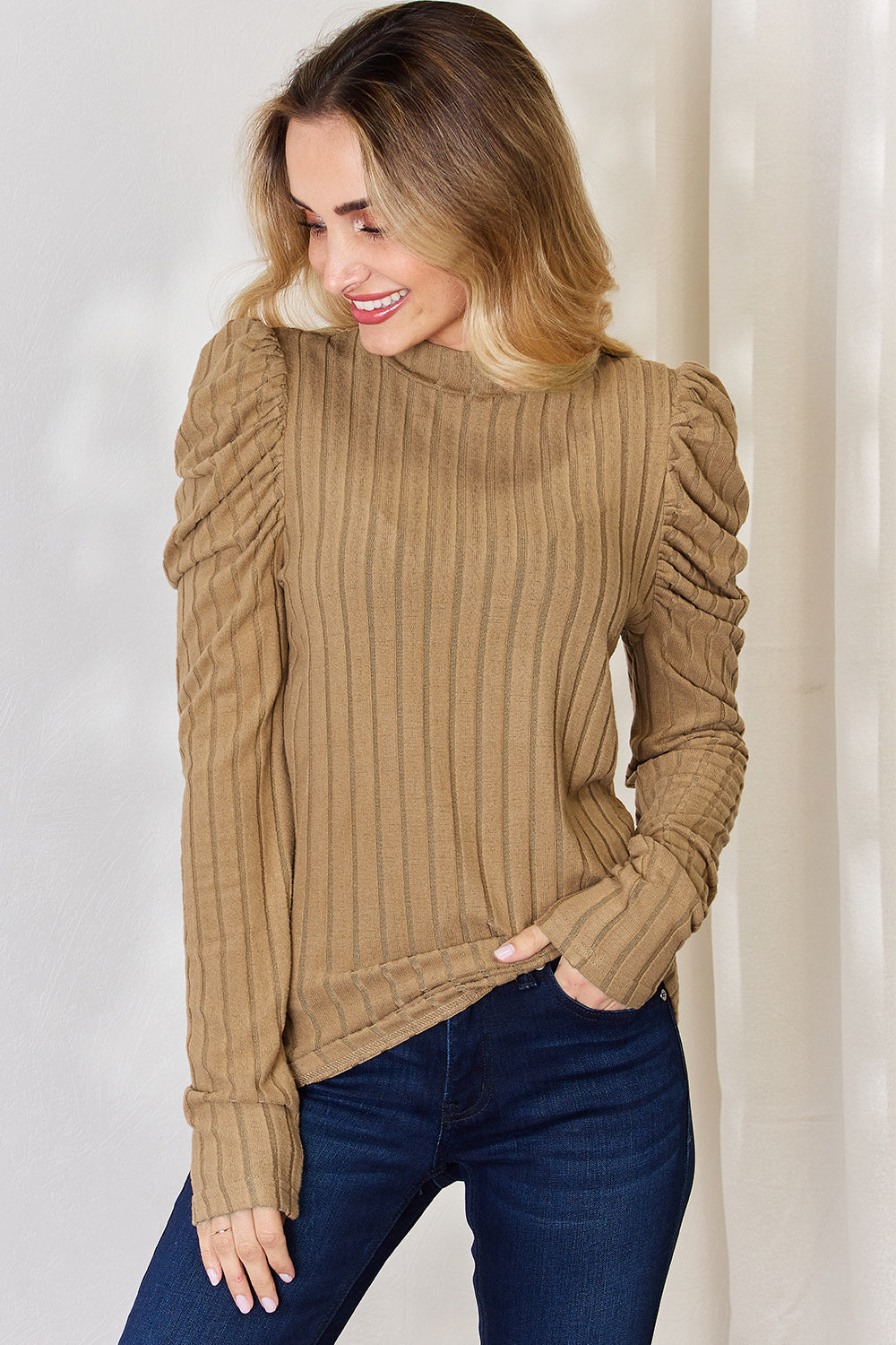 Basic Bae Full Size Ribbed Mock Neck Puff Sleeve T-Shirt Apparel/Tops Basic Bae Ship from USA TikTok Tops Trendsi USPS Walmart Walmart Apparel Trendsi https://www.cyberehub.com
