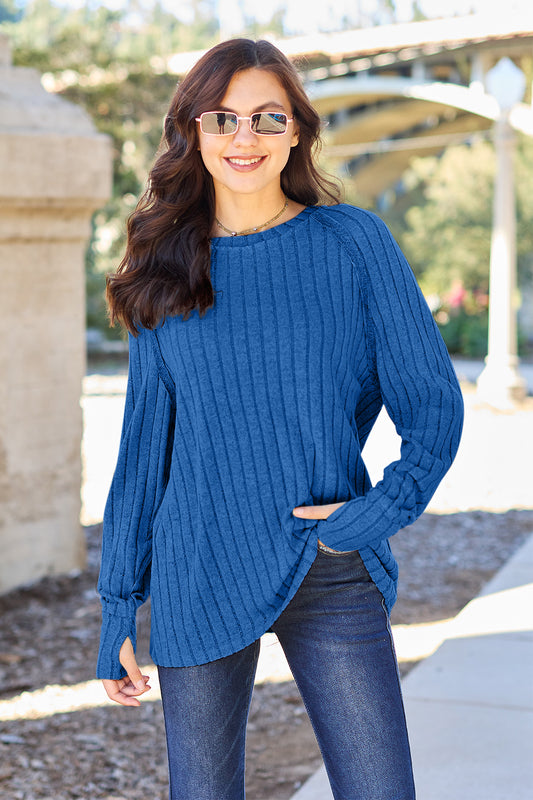 Basic Bae Full Size Ribbed Round Neck Long Sleeve Knit Top Royal Blue Tops/Jackets/Sweaters Basic Bae Clothing Tops Ship from USA TikTok Trendsi USPS Walmart Trendsi https://www.cyberehub.com