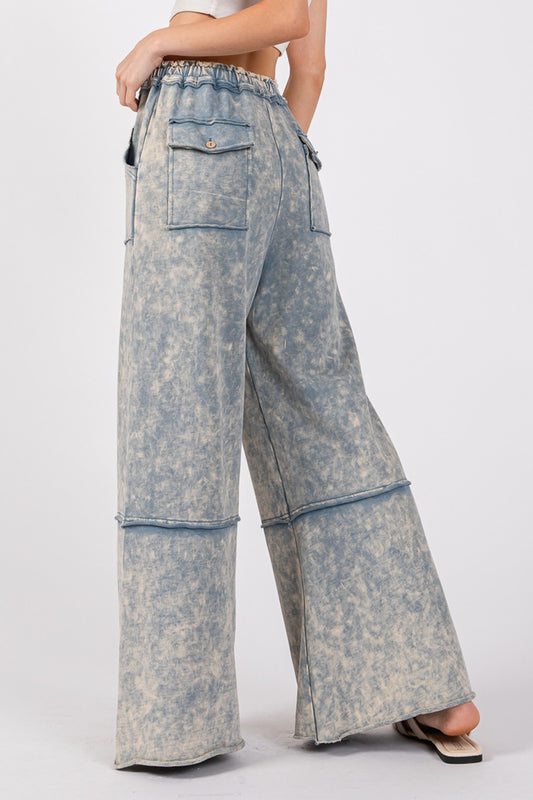 SAGE + FIG Mineral Washed Terry Wide Leg Pants Bottoms Bottoms Clothing Pants SAGE+FIG Ship from USA Women Trendsi https://www.cyberehub.com
