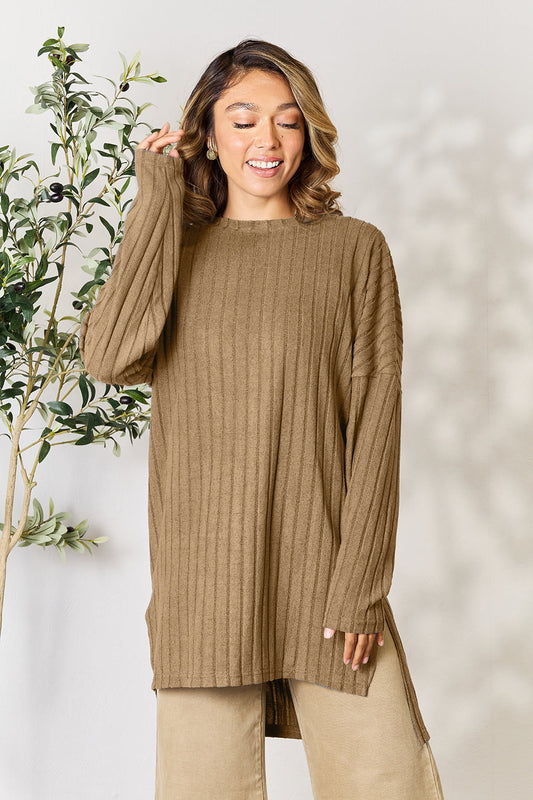 Basic Bae Full Size Ribbed Round Neck Long Sleeve Slit Top Apparel/Tops Basic Bae Ship from USA TikTok Tops Trendsi USPS Walmart Walmart Apparel Trendsi https://www.cyberehub.com