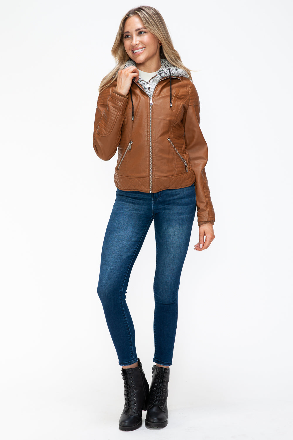 YMI Faux Layered Double-Zipper Jacket with Fuzzy Hood Tops/Jackets/Sweaters Clothing Tops Ship from USA TikTok Trendsi USPS Walmart YMI outerwear Trendsi https://www.cyberehub.com