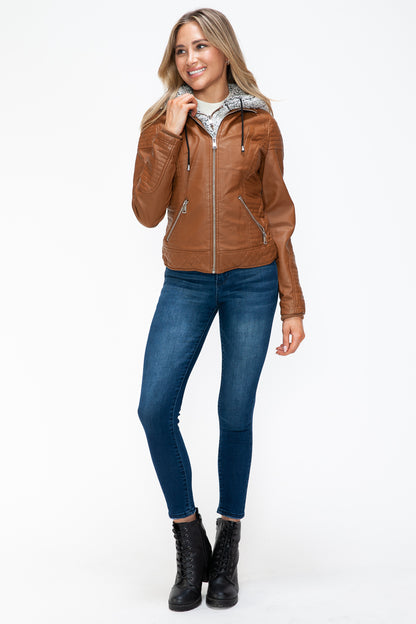 YMI Faux Layered Double-Zipper Jacket with Fuzzy Hood Tops/Jackets/Sweaters Clothing Tops Ship from USA TikTok Trendsi USPS Walmart YMI outerwear Trendsi https://www.cyberehub.com