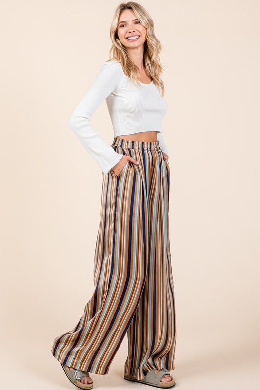 Mittoshop Striped Satin Elastic Waist Wide Leg Pants Bottoms Bottoms Clothing Mittoshop Pants Ship from USA Women Trendsi https://www.cyberehub.com