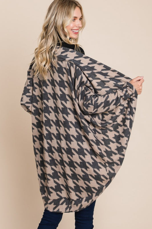 BOMBOM Houndstooth Open Front Cocoon Knit Cardigan Shirt Apparel BOMBOM Clothing Tops Ship from USA Shirts USA Women Trendsi https://www.cyberehub.com