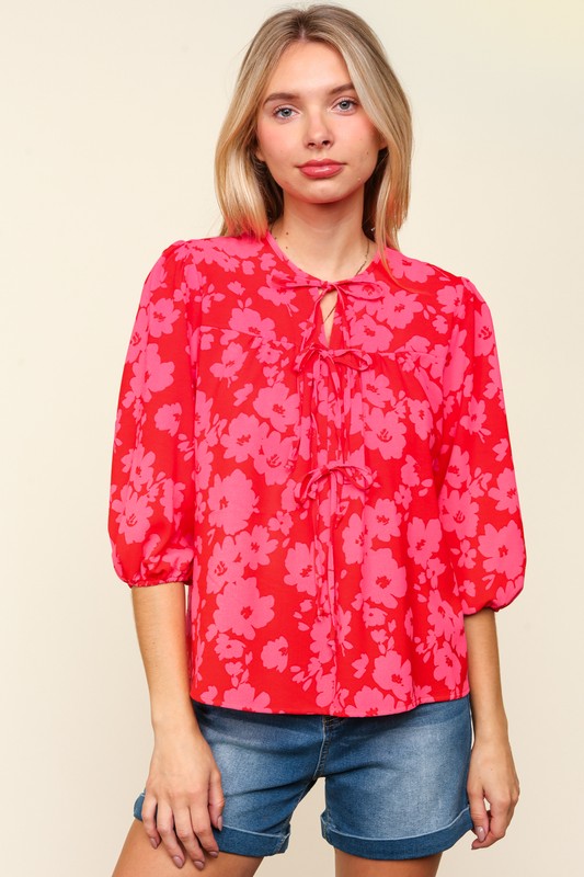 Haptics Full Size Ribbon Bow Floral Balloon Sleeve Blouse Red Pink Apparel Apparel Haptics Ship from USA TikTok Trendsi Trendsi https://www.cyberehub.com