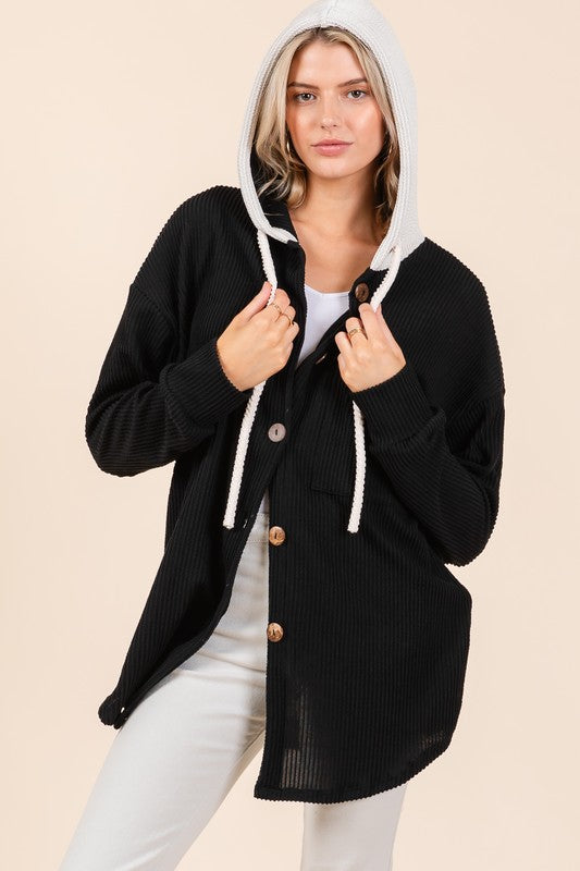 BOMBOM Textured Button Down Drawstring Hooded Shacket Apparel Apparel BOMBOM Ship from USA TikTok Trendsi Trendsi https://www.cyberehub.com