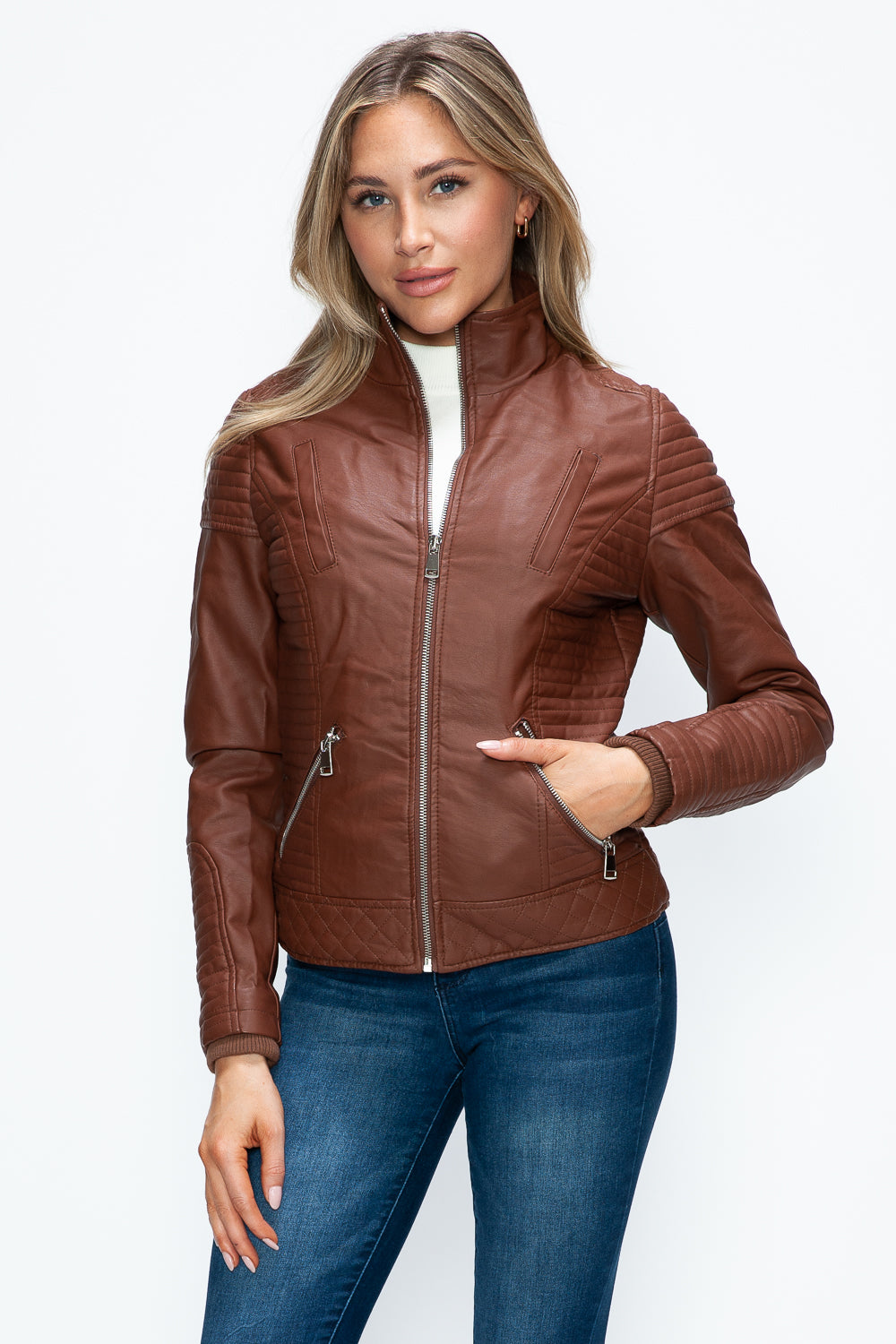 YMI Faux Layered Double-Zipper Jacket with Fuzzy Hood Tops/Jackets/Sweaters Clothing Tops Ship from USA TikTok Trendsi USPS Walmart YMI outerwear Trendsi https://www.cyberehub.com