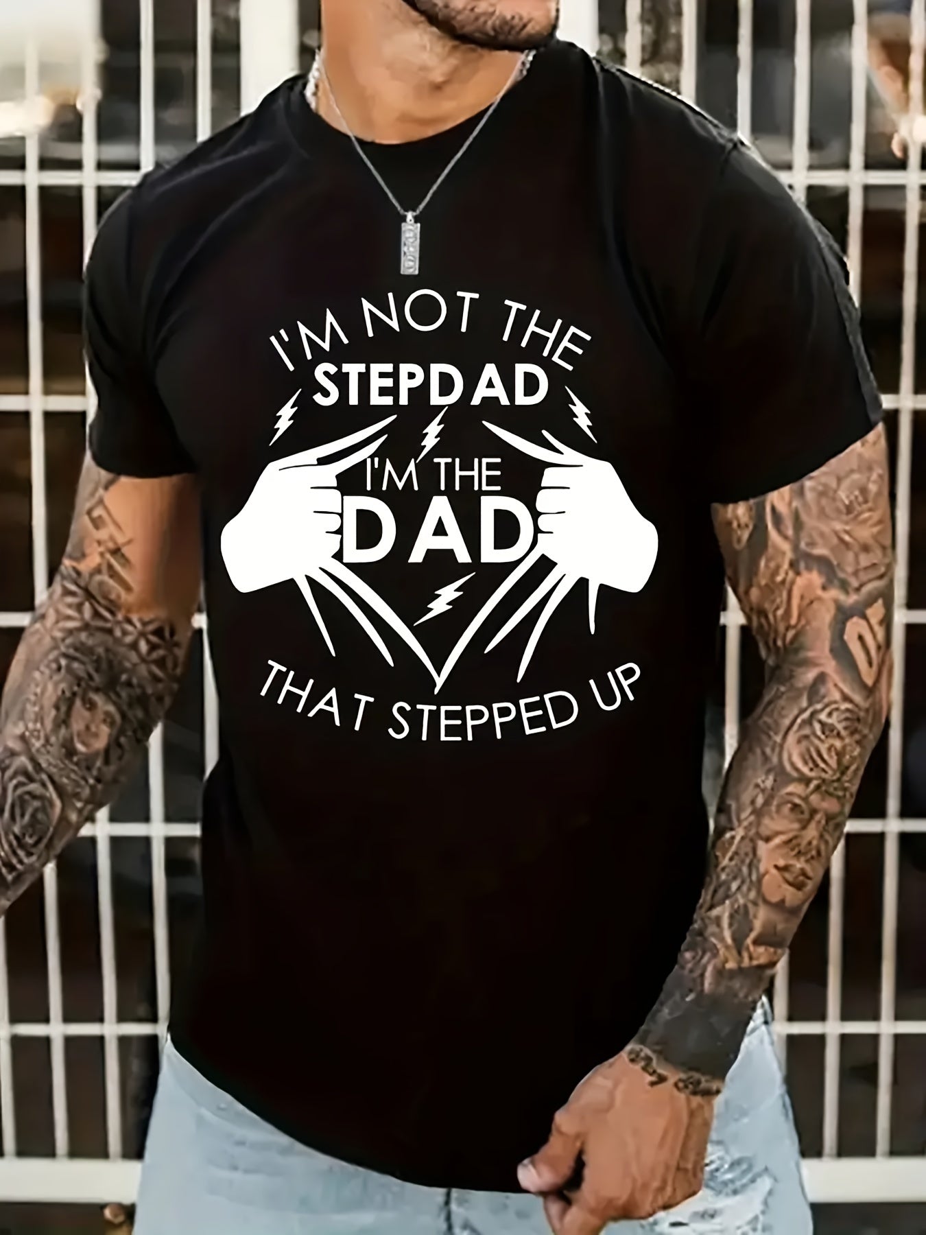 Stand Up Dad Stepfather T-shirt, Men's T-shirt, Summer, Spring, Autumn Casual Short Sleeved T-shirt, Top As Gifts Apparel/Shirt/Graphic Shirt SNULLO https://www.cyberehub.com