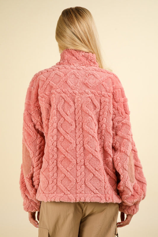 VERY J Fuzzy Fleece Half Zip Cable Pattern Sweatshirt Tops/Jackets/Sweaters Clothing Tops Ship from USA TikTok Trendsi USPS VERY J Walmart Trendsi https://www.cyberehub.com