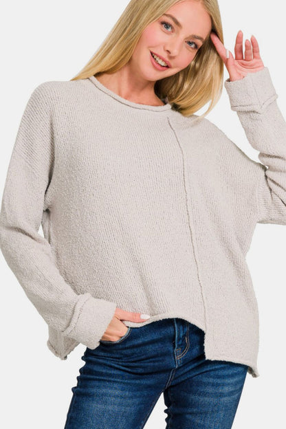 Zenana Asymmetric Hem Drop Shoulder Sweater Bone Shirt Apparel Clothing Tops Ship from USA Shirts USA Women Zenana Trendsi https://www.cyberehub.com