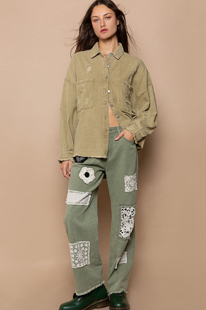 POL Button Down Raw Hem Distressed Shacket Shirt Apparel Clothing Tops POL Ship from USA Shirts USA Women Trendsi https://www.cyberehub.com