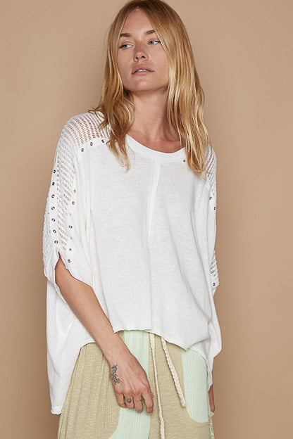 POL Eyelet Detail Studded High-Low Top Apparel/Tops POL Ship from USA TikTok Tops Trendsi USPS Walmart Walmart Apparel Trendsi https://www.cyberehub.com