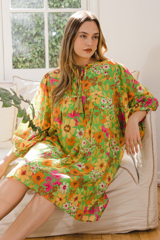 ODDI Full Size Floral Tied Neck Mini Dress Green Multi Apparel/Dress Dress ODDI Ship from USA TikTok Trendsi USPS Walmart Walmart Apparel Trendsi https://www.cyberehub.com