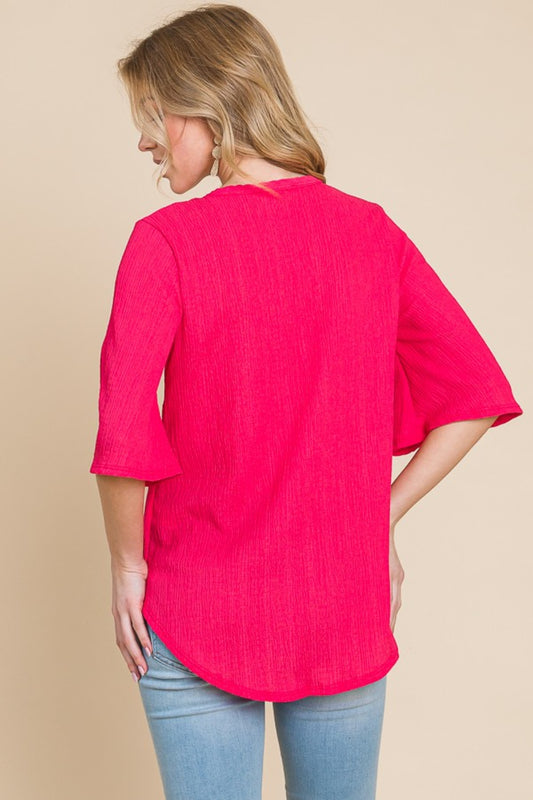 BOMBOM Texture Decorative Button V-Neck Top Apparel/Tops BOMBOM Ship from USA TikTok Tops Trendsi USPS Walmart Walmart Apparel Trendsi https://www.cyberehub.com