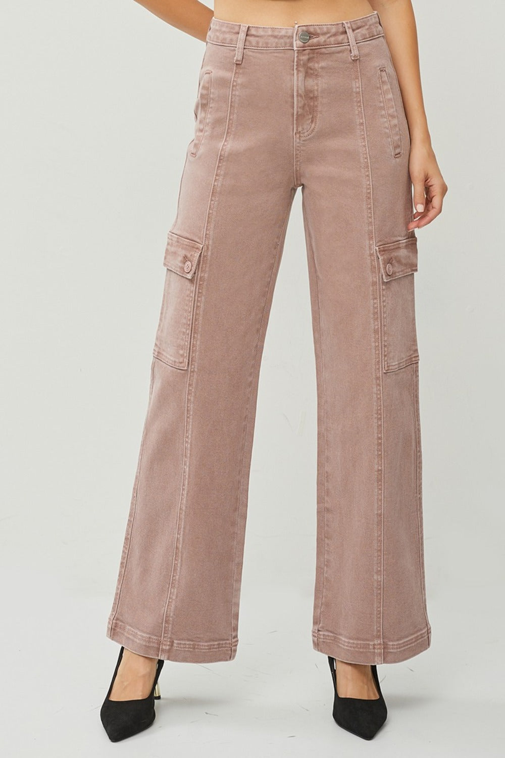 RISEN Full Size High Rise Wide Leg Cargo Jeans Mauve Bottoms Bottoms Clothing RISEN Ship from USA Women Trendsi https://www.cyberehub.com