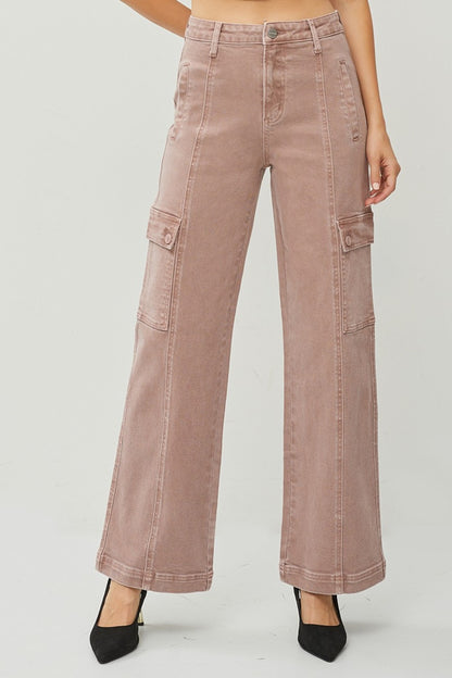 RISEN Full Size High Rise Wide Leg Cargo Jeans Mauve Bottoms Bottoms Clothing RISEN Ship from USA Women Trendsi https://www.cyberehub.com