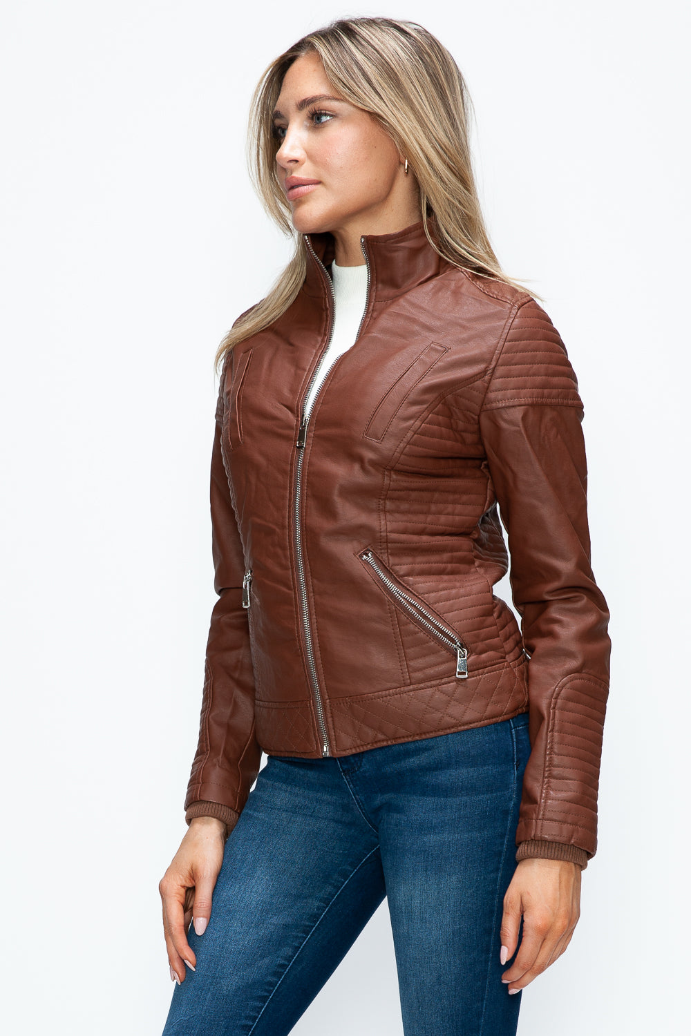 YMI Faux Layered Double-Zipper Jacket with Fuzzy Hood Tops/Jackets/Sweaters Clothing Tops Ship from USA TikTok Trendsi USPS Walmart YMI outerwear Trendsi https://www.cyberehub.com