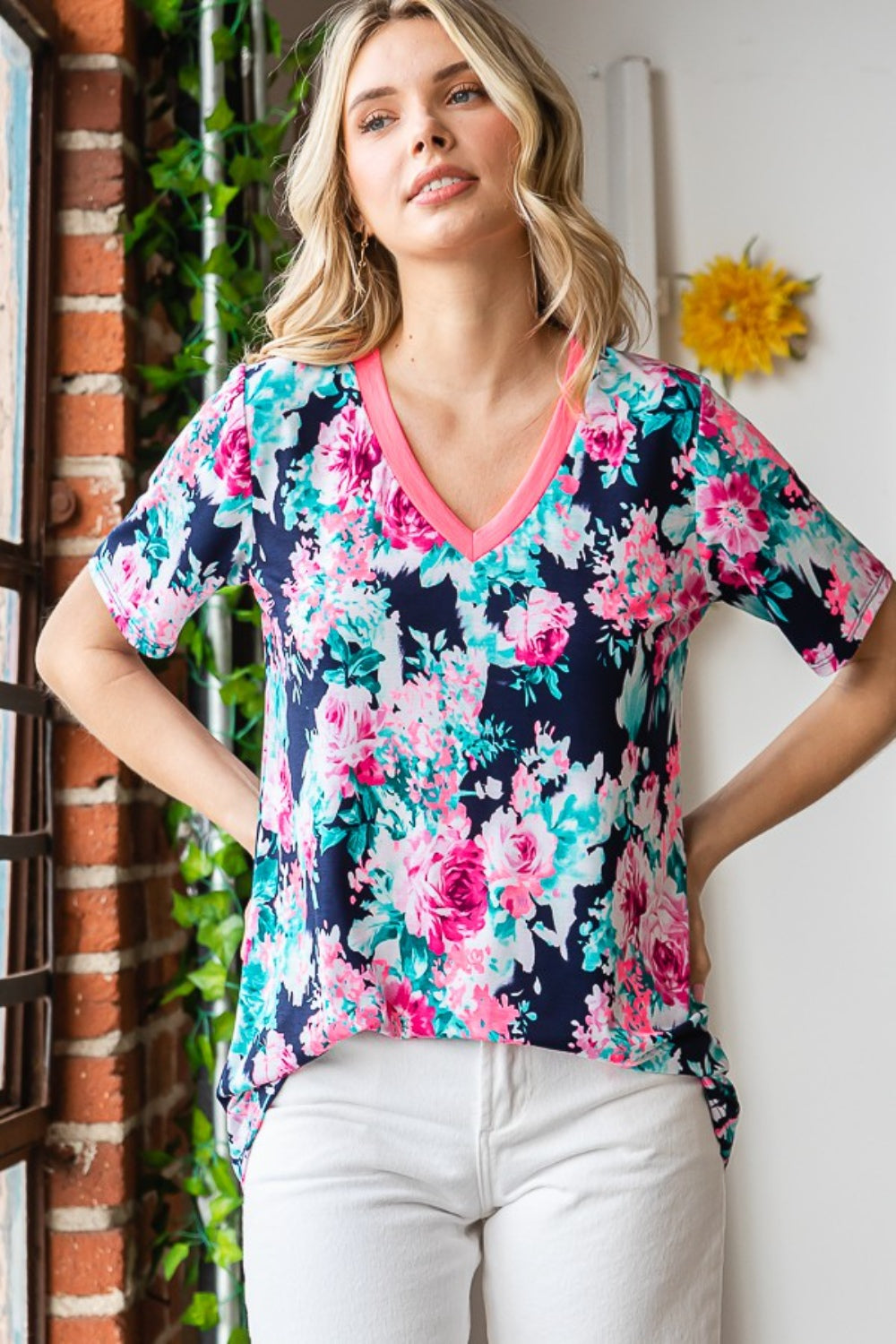 Heimish Full Size Floral V-Neck Short Sleeve T-Shirt Apparel/Tops Heimish Memorial Day Sale Ship from USA TikTok Tops Trendsi USPS Walmart Walmart Apparel Trendsi https://www.cyberehub.com