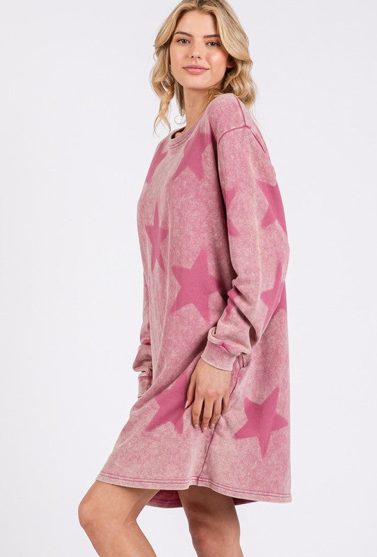 SAGE + FIG Washed Star Print Round Neck Dress Apparel Apparel SAGE+FIG Ship from USA TikTok Trendsi Trendsi https://www.cyberehub.com