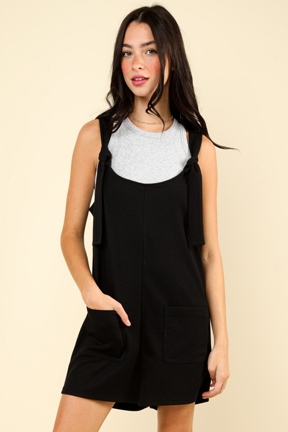 VERY J Tie Shoulder Front Pocket Romper Black Tops/Jackets/Sweaters Clothing Tops Ship from USA TikTok Trendsi USPS VERY J Walmart Trendsi https://www.cyberehub.com