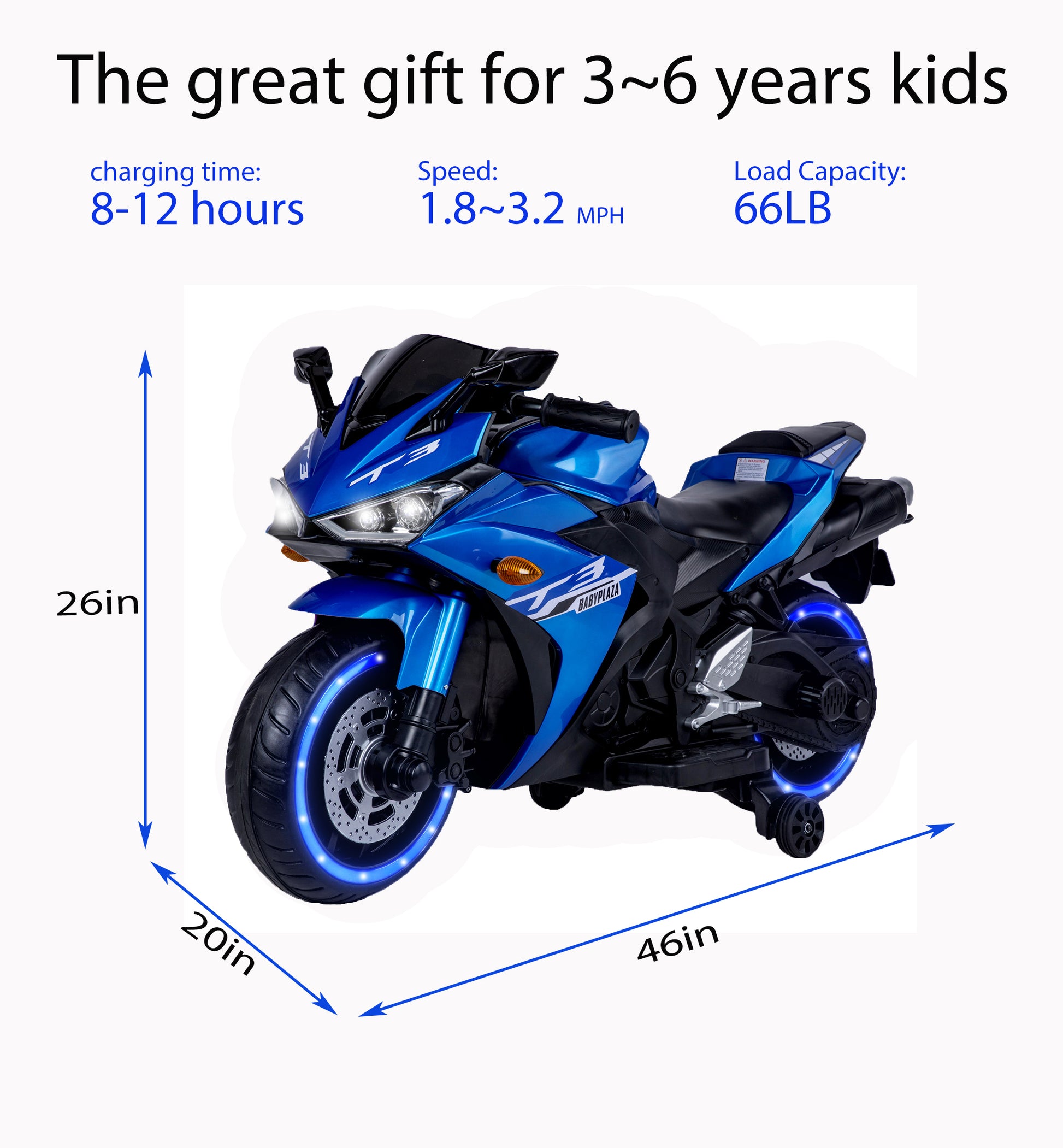 Kids Motorcycle, 12V Motorcycle for kids 3-6 years Boys and Girls 12v7ah Kids Motorcycle Ride On Toy with Training Wheels/manual throttle/ drive by hand /Lighting wheels Giga Kids Toys Giga https://www.cyberehub.com