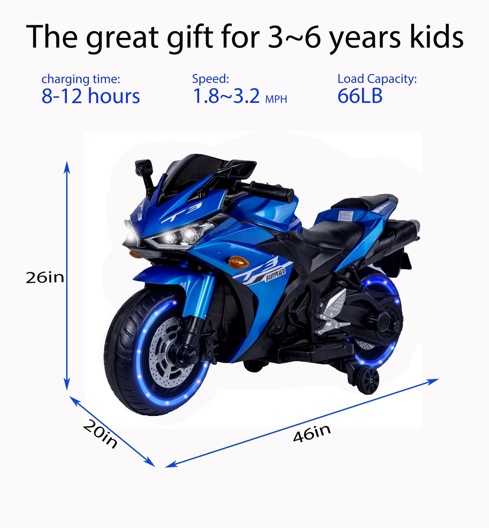 Kids Motorcycle, 12V Motorcycle for kids 3-6 years Boys and Girls 12v7ah Kids Motorcycle Ride On Toy with Training Wheels/manual throttle/ drive by hand /Lighting wheels Giga Kids Toys Giga https://www.cyberehub.com