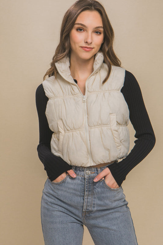 Love Tree Zip Up Turtleneck Cropped Vest Coat Cream Tops/Jackets/Sweaters Clothing Tops LOVE TREE Ship from USA TikTok Trendsi USPS Walmart Trendsi https://www.cyberehub.com