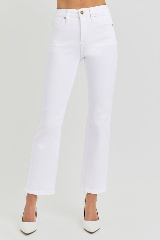 RISEN Full Size Tummy Control Elastic Band High Rise Crop Straight Jeans White Bottoms Bottoms Clothing Pants RISEN Ship from USA Women Trendsi https://www.cyberehub.com