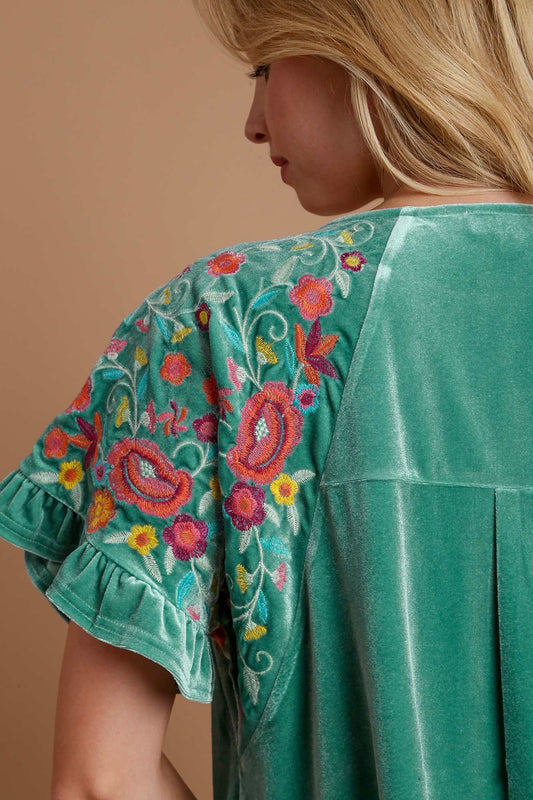 Umgee Velvet Embroidery Short Sleeve Blouse Apparel Apparel Ship from USA TikTok Trendsi Umgee USA Trendsi https://www.cyberehub.com