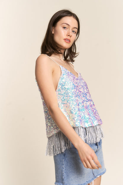 J.NNA Sequin Tassel Hem Flowy Cami Tops/Jackets/Sweaters Clothing Tops J.NNA Ship from USA TikTok Trendsi USPS Walmart Trendsi https://www.cyberehub.com