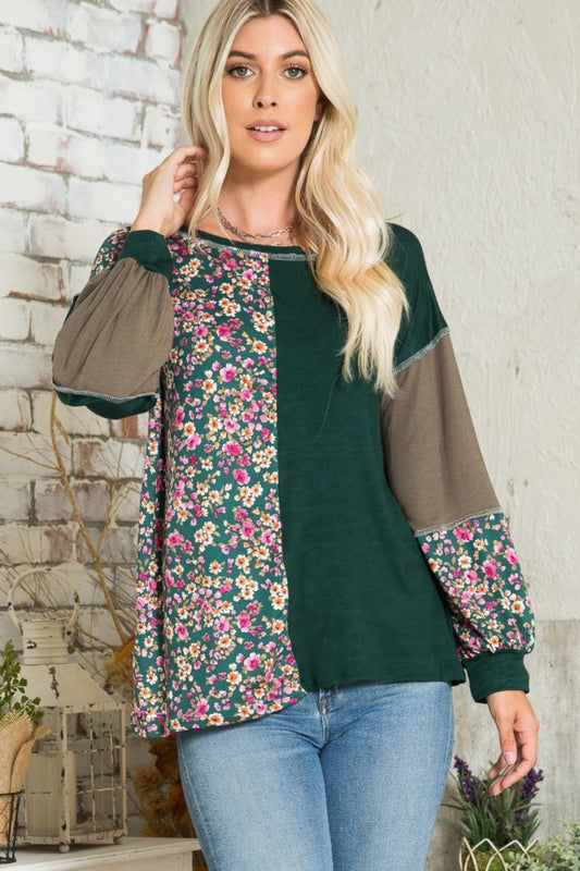 Celeste Full Size Floral Color Block Exposed Seam T-Shirt Hunter Green Apparel/Tops Celeste Ship from USA TikTok Tops Trendsi USPS Walmart Walmart Apparel Trendsi https://www.cyberehub.com