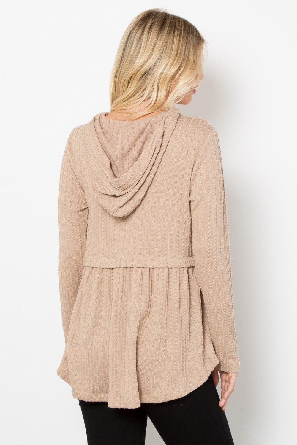 Be Stage Full Size Long Sleeve Peplum Cable Knit Hoodie Shirt Apparel BE Stage Clothing Tops Ship from USA Shirts USA Women Trendsi https://www.cyberehub.com