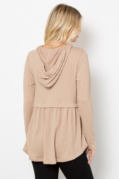 Be Stage Full Size Long Sleeve Peplum Cable Knit Hoodie Shirt Apparel BE Stage Clothing Tops Ship from USA Shirts USA Women Trendsi https://www.cyberehub.com