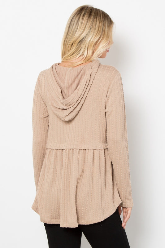 Be Stage Full Size Long Sleeve Peplum Cable Knit Hoodie Shirt Apparel BE Stage Clothing Tops Ship from USA Shirts USA Women Trendsi https://www.cyberehub.com