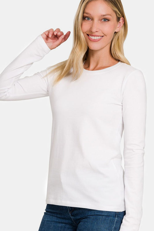 Zenana Full Size Solid Color Round Neck Long Sleeve T-Shirt White Apparel/Tops Ship from USA TikTok Tops Trendsi USPS Walmart Walmart Apparel Zenana Trendsi https://www.cyberehub.com