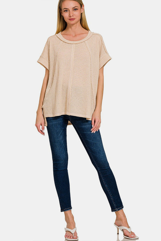 Zenana Waffle Exposed-Seam Short Sleeve T-Shirt Tops/Jackets/Sweaters Clothing Tops Ship from USA TikTok Trendsi USPS Walmart Zenana Trendsi https://www.cyberehub.com