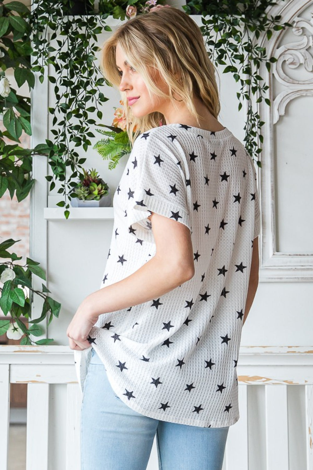 Heimish Full Size Star Print Short Sleeve V-Neck Waffle Knit T-Shirt Apparel/Tops Heimish Ship from USA TikTok Tops Trendsi USPS Walmart Walmart Apparel Trendsi https://www.cyberehub.com