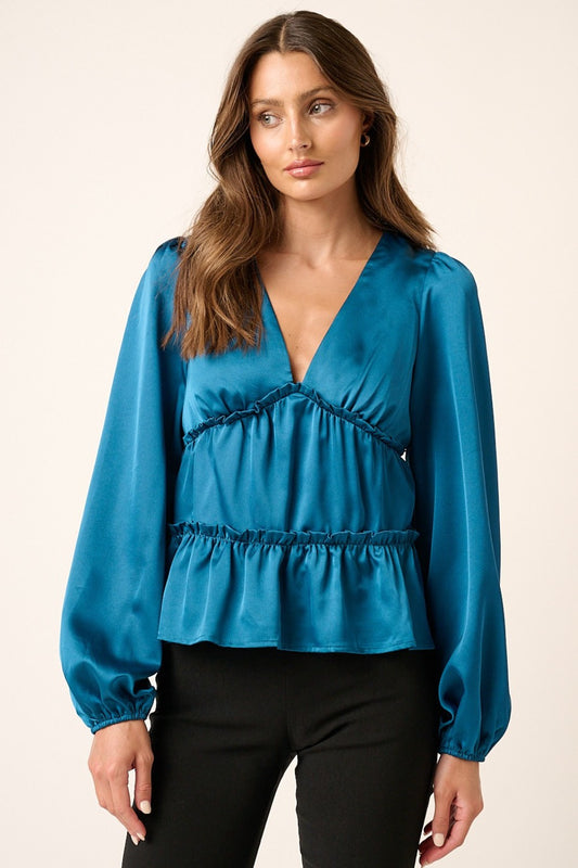 Mittoshop Satin V Neck Ruffled Tier Blouse Teal Tops/Jackets/Sweaters Clothing Tops Mittoshop Ship from USA TikTok Trendsi USPS Walmart Trendsi https://www.cyberehub.com