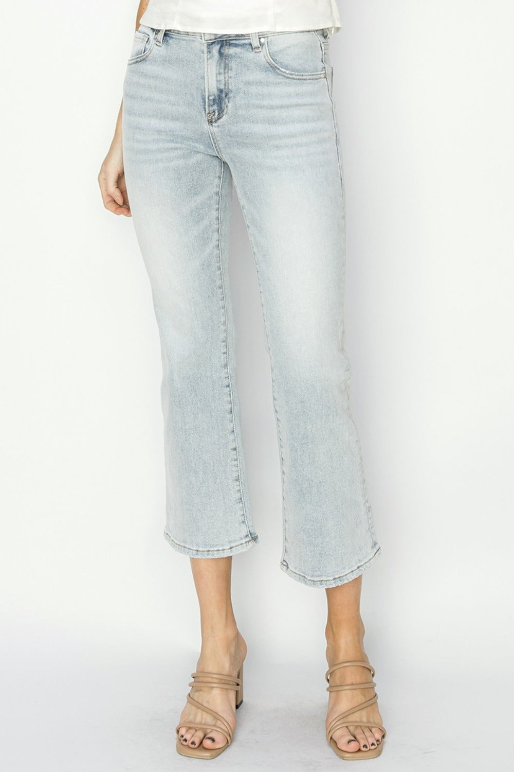 RISEN Full Size Mid Rise Cropped Flare Jeans Light Bottoms Bottoms Clothing RISEN Ship from USA Women Trendsi https://www.cyberehub.com