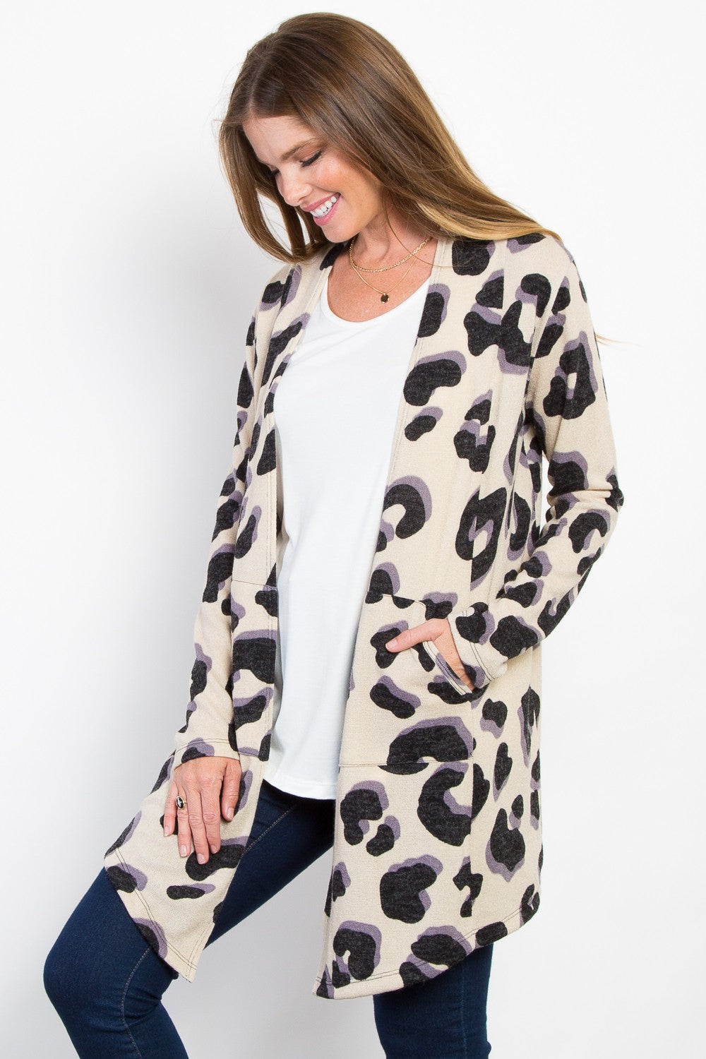 Be Stage Printed Open Front Knit Cardigan with Pockets Shirt Apparel BE Stage Clothing Tops Ship from USA Shirts USA Women Trendsi https://www.cyberehub.com