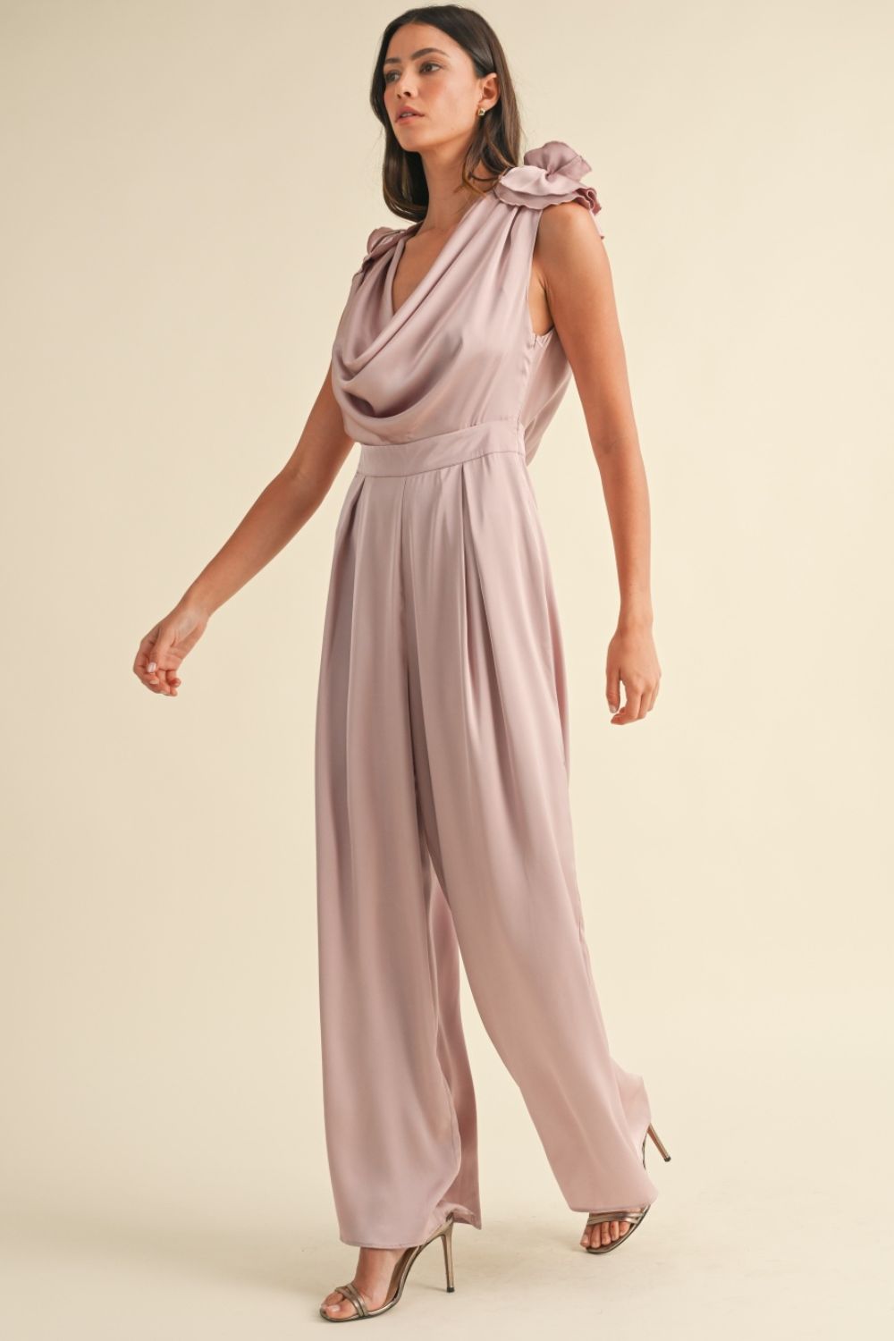 MABLE 3D Floral Applique Deep Cowl Neck Jumpsuit Bottoms Bottoms Clothing MABLE Ship from USA Women Trendsi https://www.cyberehub.com