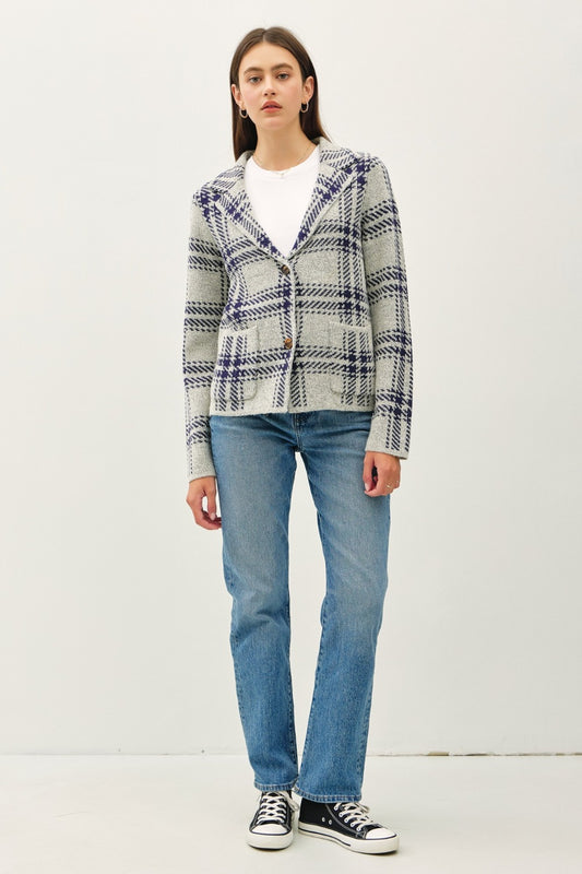 Be Cool Plaid Long Sleeve Sweater Jacket with Front Patch Pockets Navy Tops/Jackets/Sweaters BE COOL Clothing Tops Ship from USA TikTok Trendsi USPS Walmart Trendsi https://www.cyberehub.com