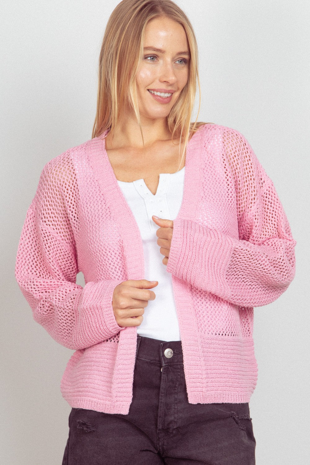 VERY J Eyelet Open Front Long Sleeve Cardigan PINK Tops/Jackets/Sweaters Clothing Tops Ship from USA TikTok Trendsi USPS VERY J Walmart Trendsi https://www.cyberehub.com