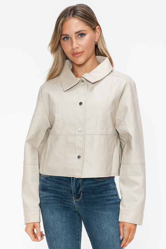 Snobbish Snap Down Long Sleeve PU Leather Jacket Sand Tops/Jackets/Sweaters Clothing Tops Ship from USA Snobbish TikTok Trendsi USPS Walmart Trendsi https://www.cyberehub.com