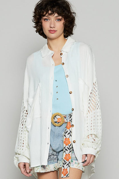 POL Openwork Lantern Sleeve Button Down Gauze Shirt Apparel Apparel POL Ship from USA TikTok Trendsi Trendsi https://www.cyberehub.com