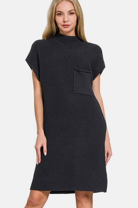 Zenana Mock Neck Short Sleeve Sweater Dress Black Apparel Apparel Ship from USA TikTok Trendsi Zenana Trendsi https://www.cyberehub.com