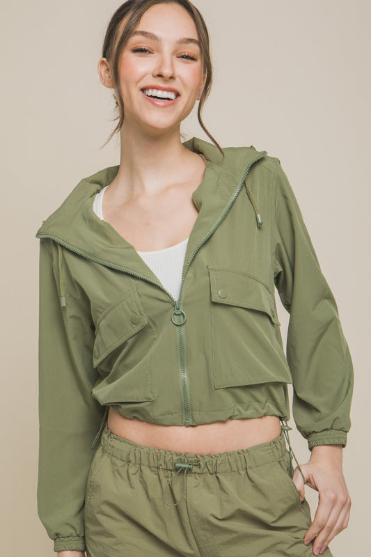 Love Tree Drawstring Hem Hooded Zip-Up Jacket Lt.Olive Shirt Apparel Clothing Tops LOVE TREE Ship from USA Shirts USA Women Trendsi https://www.cyberehub.com