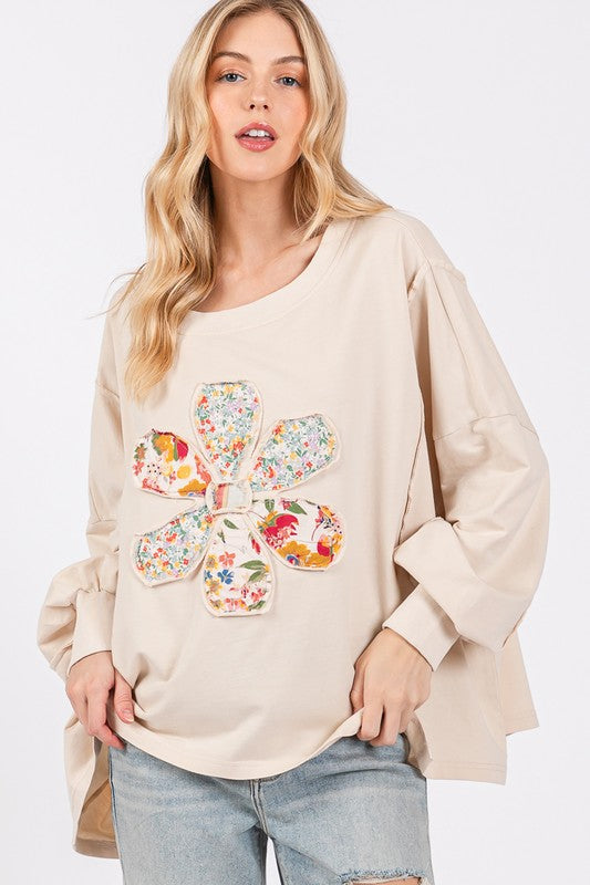 SAGE + FIG Flower Patch Dropped Shoulder Oversize Top Oatmeal Apparel Apparel SAGE+FIG Ship from USA TikTok Trendsi Trendsi https://www.cyberehub.com