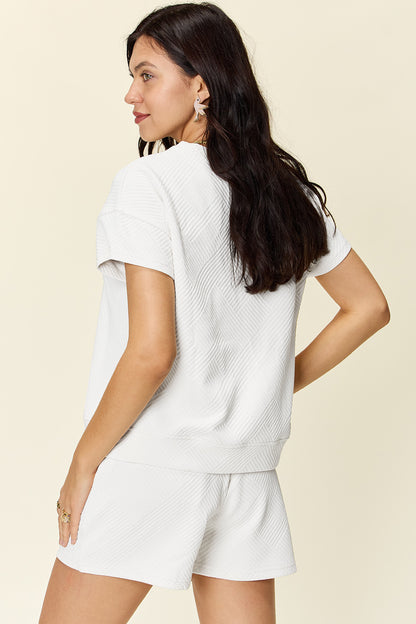 Double Take Full Size Texture Short Sleeve T-Shirt and Drawstring Shorts Set Apparel/Tops Double Take Ship from USA TikTok Tops Trendsi USPS Walmart Walmart Apparel Trendsi https://www.cyberehub.com
